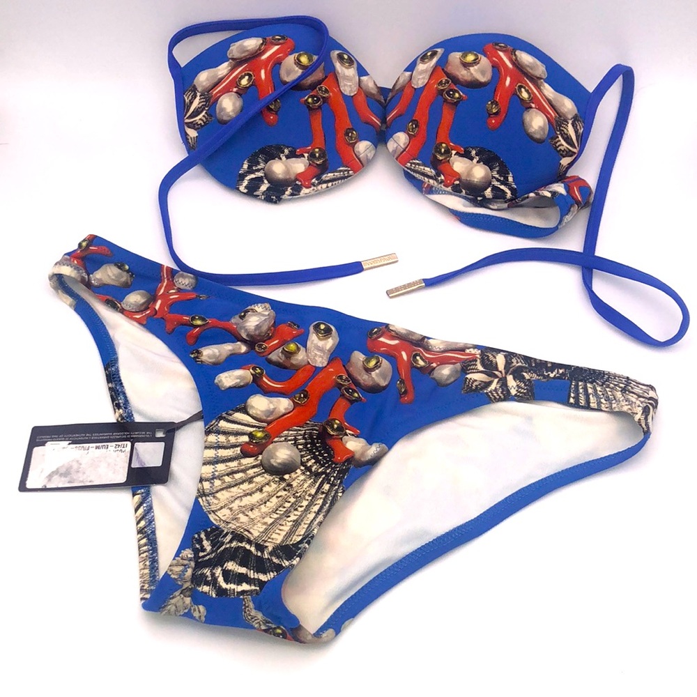 Roberto Cavalli blue coral frog print bikini